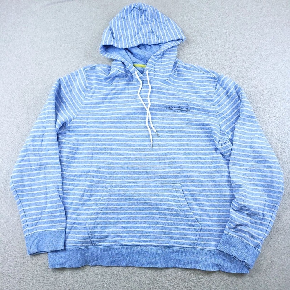 Vineyard Vines Hoodie Mens 2XL Blue White Striped Cotton French Terry Pullover